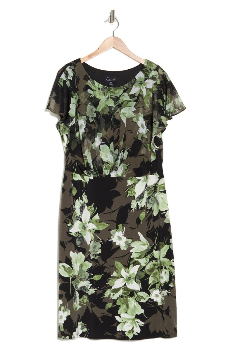 Connected Apparel Floral Chiffon Sleeve Sheath Dress, Alternate, color,
