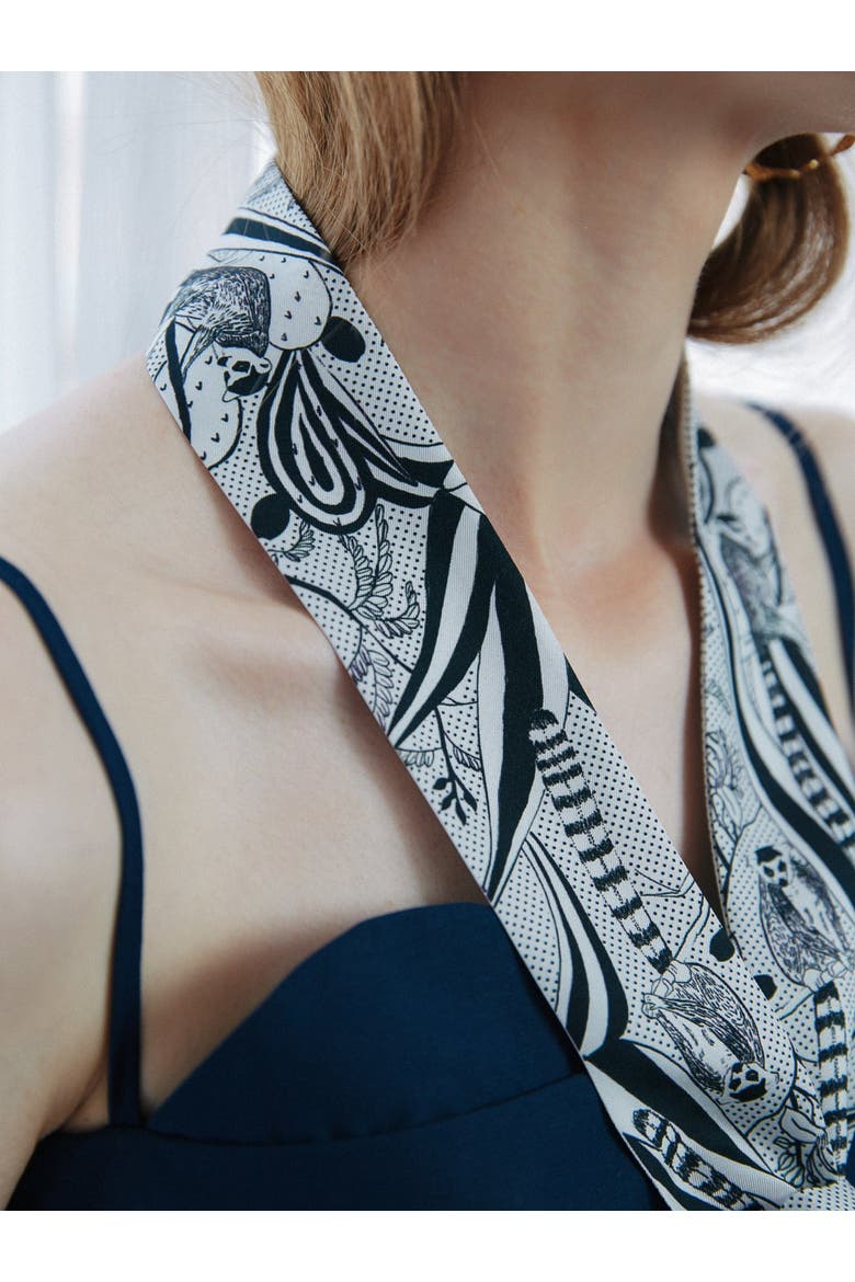 "Madagascar" Silk Skinny Scarf, Alternate, color, Black and White