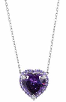 SAVVY CIE JEWELS Cubic Zirconia Heart Halo Pendant Necklace