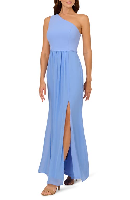 Adrianna Papell One-shoulder Crepe Chiffon Gown In Electric Ice