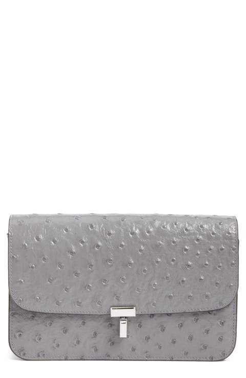 T-Lock Ostrich Embossed Leather Crossbody Bag