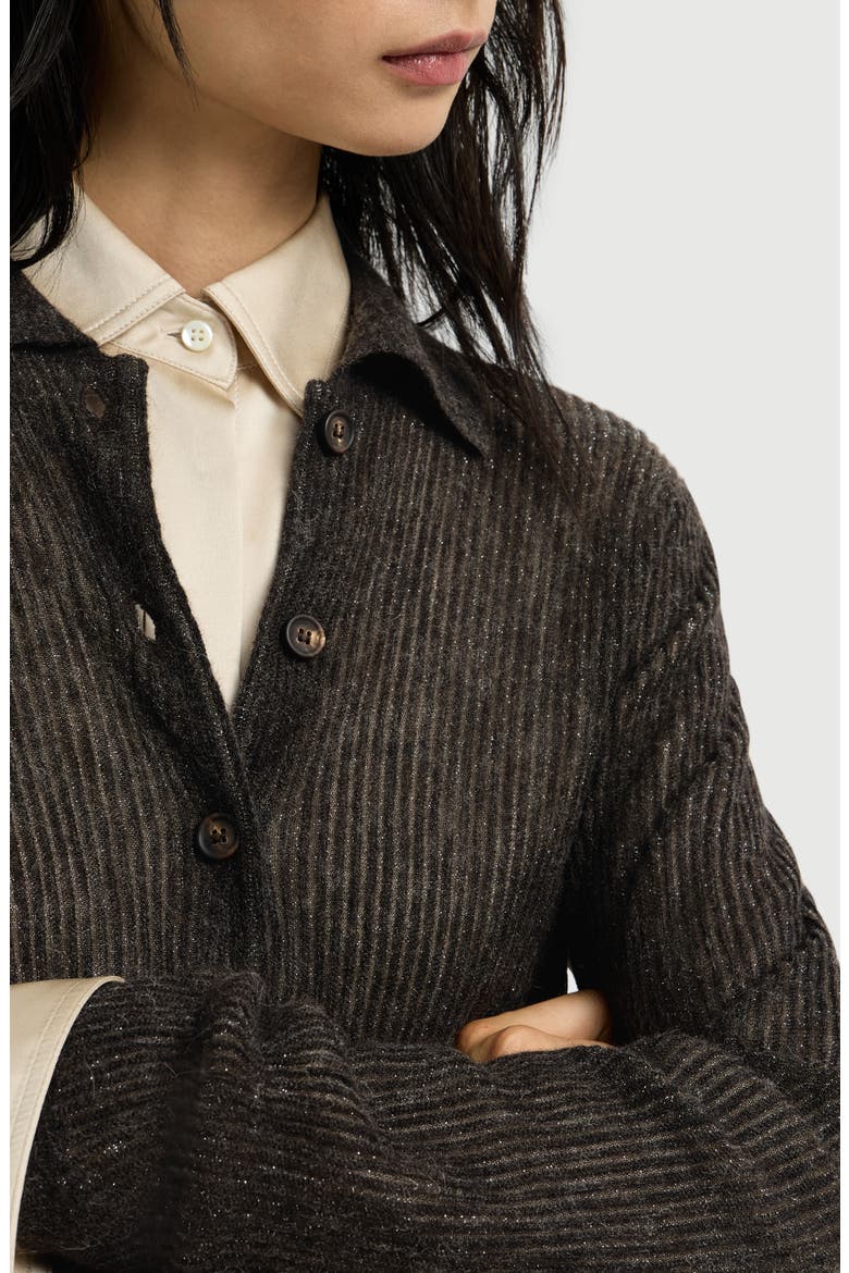 Sparkling silk, alpaca and wool rib knit cardigan, Alternate, color, Anthracite
