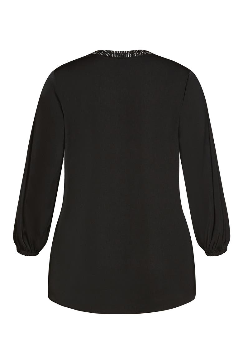 Embellished Split Neck Blouse, Alternate, color, BLACK