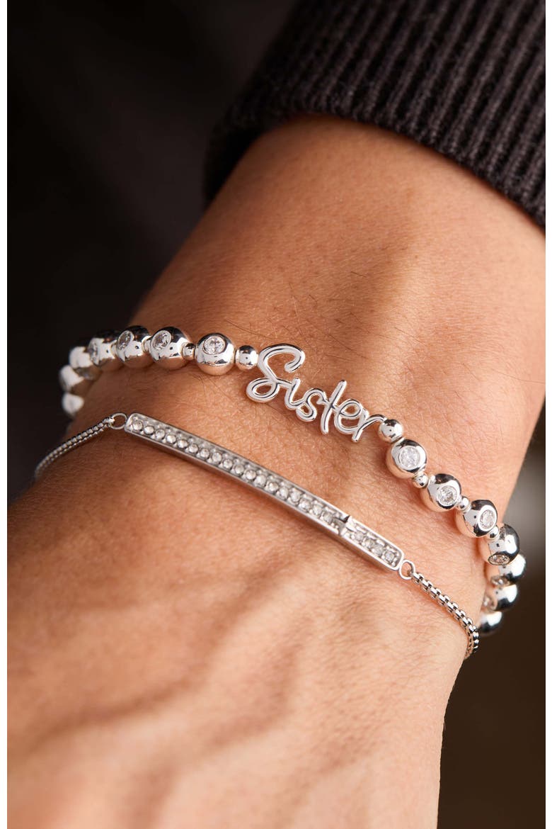 Sister Elongated Crystal Stretch Bracelet, Alternate, color, Silver