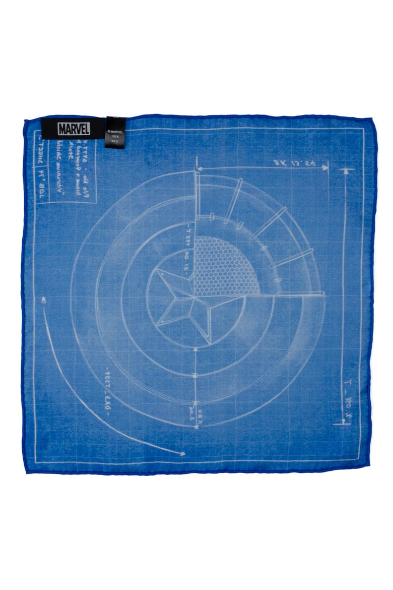 Captain America Shield Blueprint Silk Pocket Square, Alternate, color, BLUE