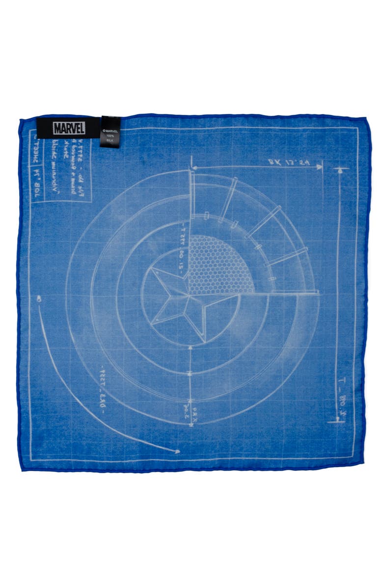 Cufflinks, Inc. Captain America Shield Blueprint Silk Pocket Square, Alternate, color, Blue