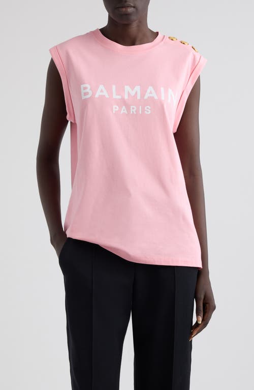 Shop Balmain Cotton Logo Graphic Tank In Ola Pink/white