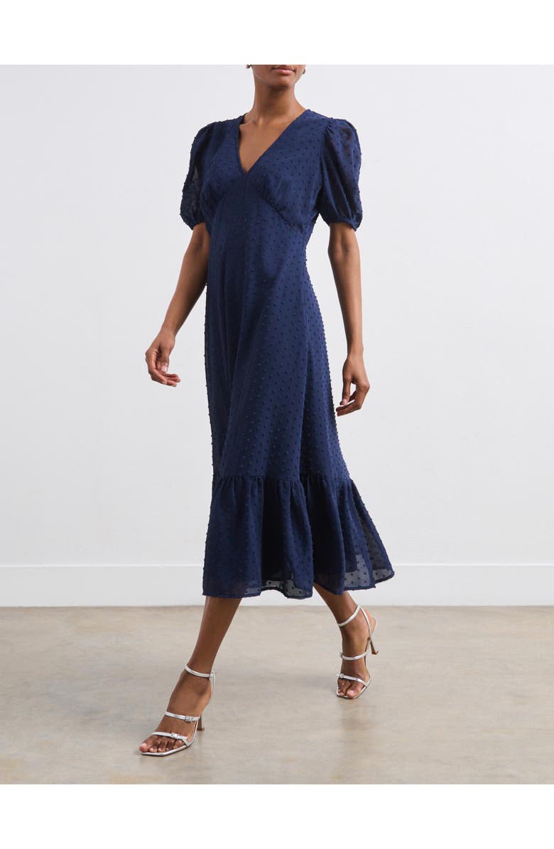 Finery London Loretta V-Neck Georgette Midi Dress, Alternate, color, Navy