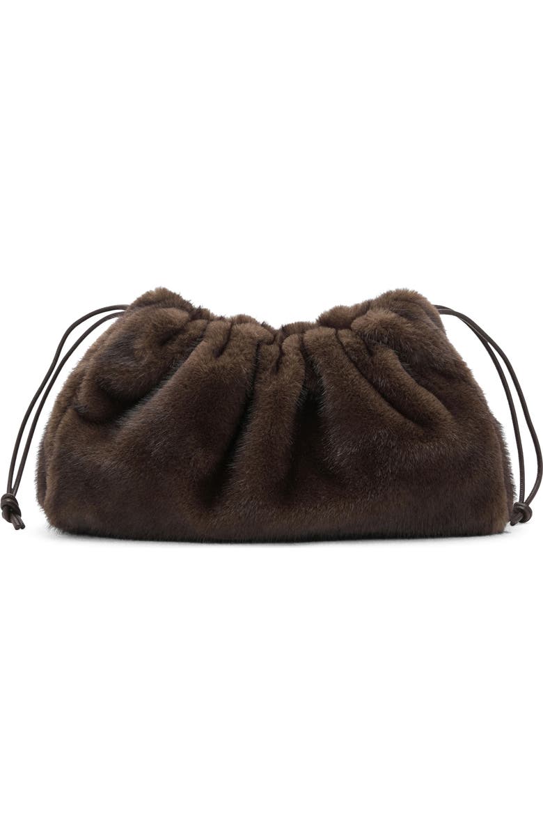 MANGO Faux Fur Darwstring Clutch, Main, color, Chocolate