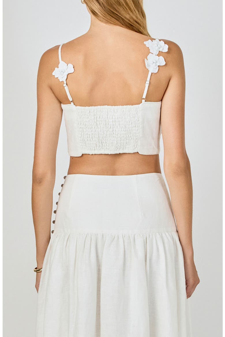 3D Floral Detail Linen Shell Top, Alternate, color, WHITE