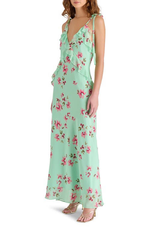Steve Madden Adalina Floral Ruffle Chiffon Maxi Dress In Mint