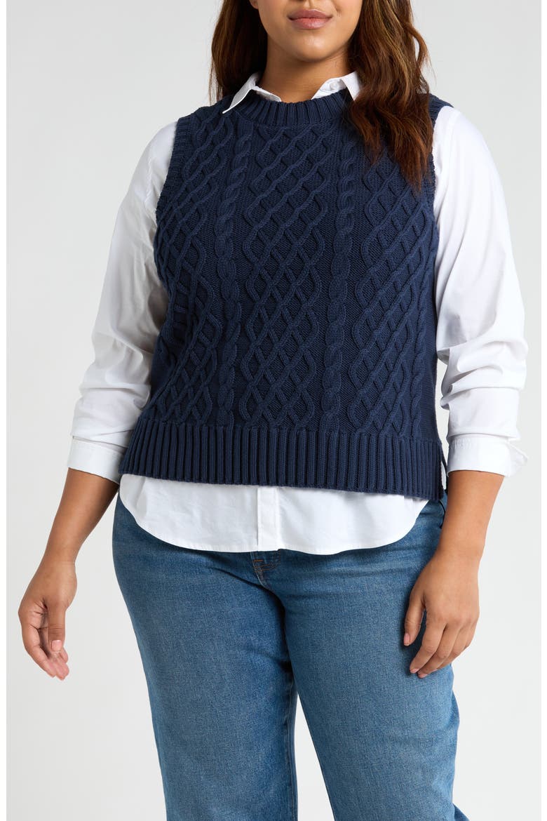 Cable Stitch Sweater Vest, Main, color, NAVY BLAZER