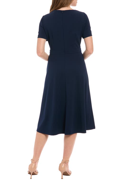 London Times Scuba Crepe Fit & Flare Dress In Navy