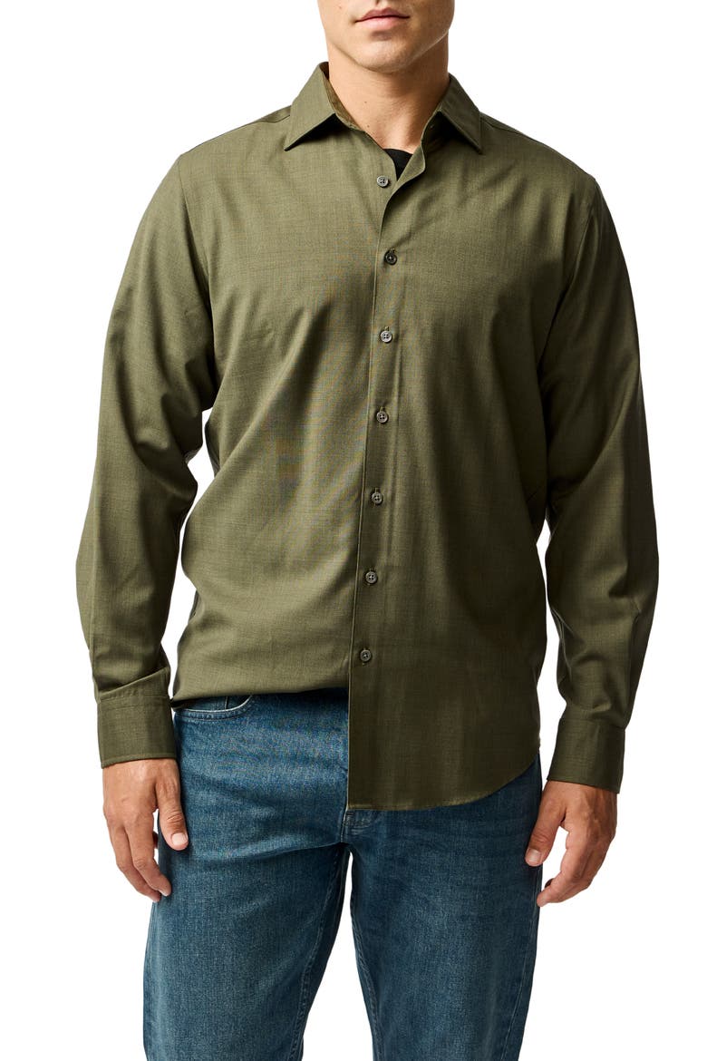Esk Valley Wool Mélange Button-Up Shirt, Main, color, PINE