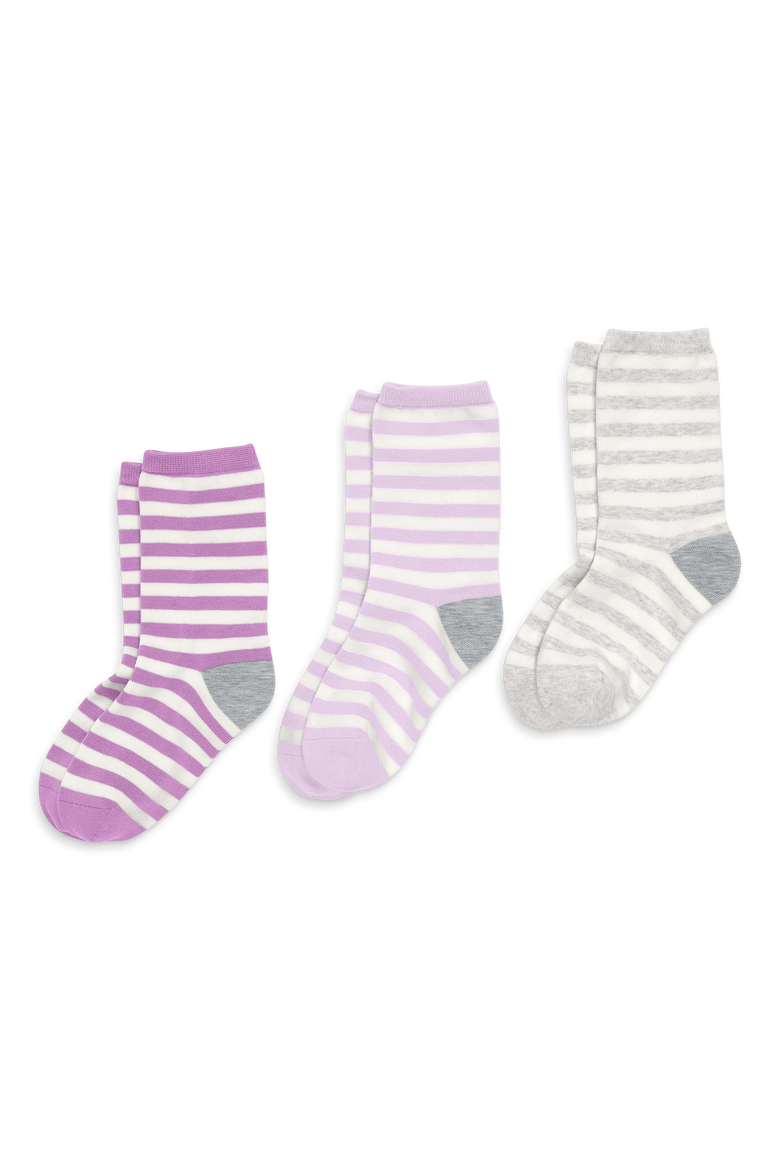 Kids Crew Sock 3-Pack In Stripe, Alternate, color, Lavender Mix