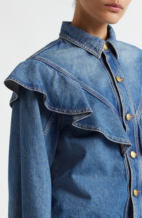 Ulla Johnson The Mathilde Ruffled Denim Shirt In Danube