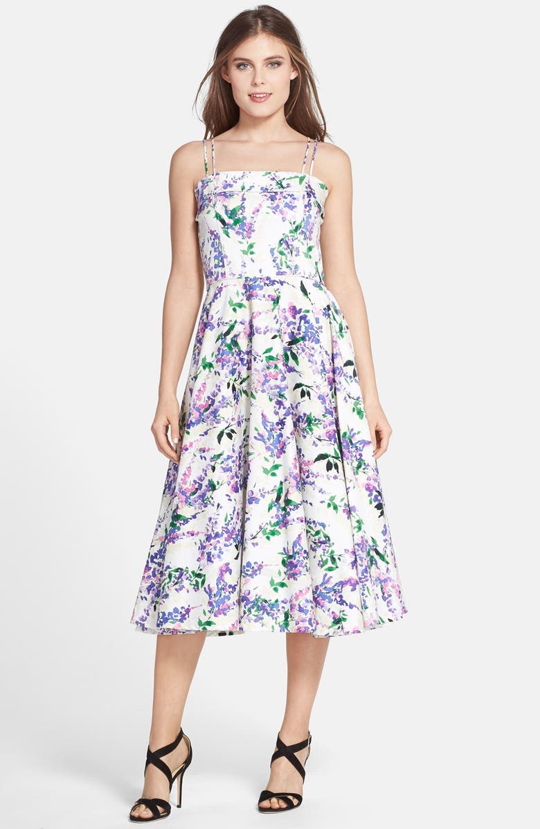 Maggy London FLORAL MIDI FIT AND FLARE DRESS, Main, color, 