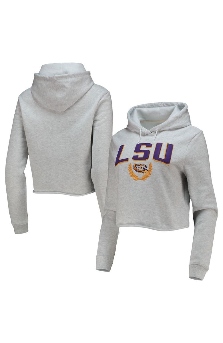 LEAGUE COLLEGIATE WEAR Women's League Collegiate Wear Ash LSU Tigers 1636 Cropped Pullover Hoodie, Alternate, color, 