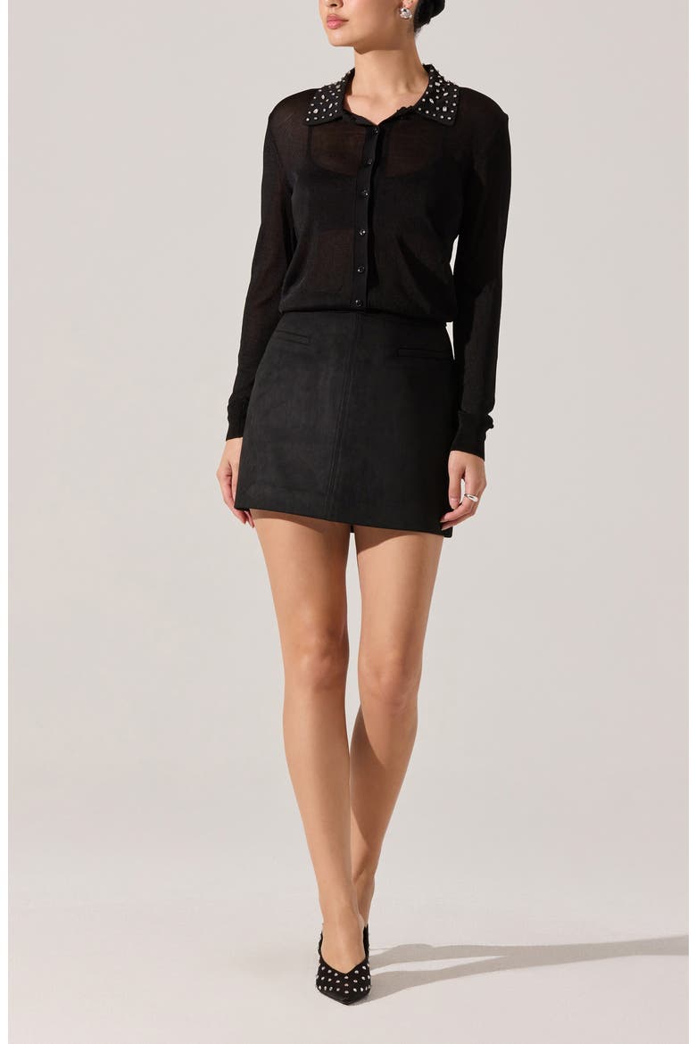 Gem Embellished Cardigan, Alternate, color, BLACK
