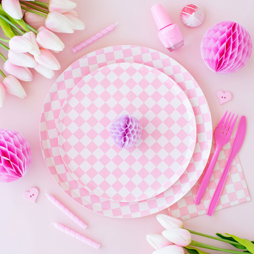 Jollity & Co Checkered Cocktail Napkins In Pink