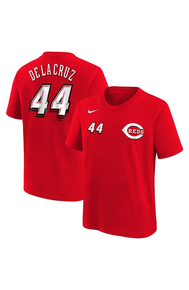 Nike Preschool Nike Elly De La Cruz Red Cincinnati Reds 2025 MLB Speedway Classic Name & Number T-Shirt, Main, color, Red