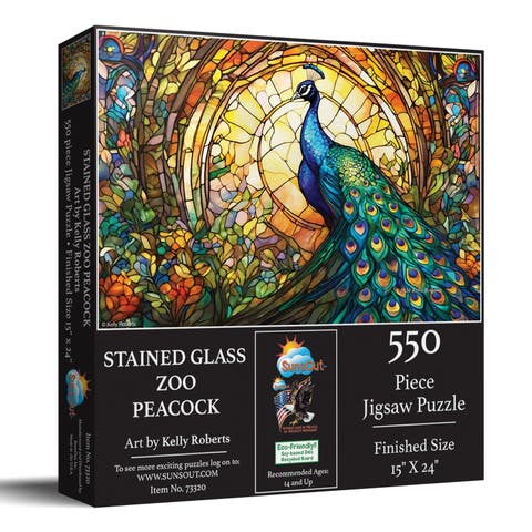 Stained Glass Zoo Peacock 550 piece Jigsaw Puzzle for Adults
