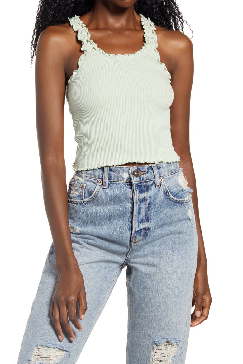 Lettuce Edge Ribbed Camisole, Main, color, GREEN