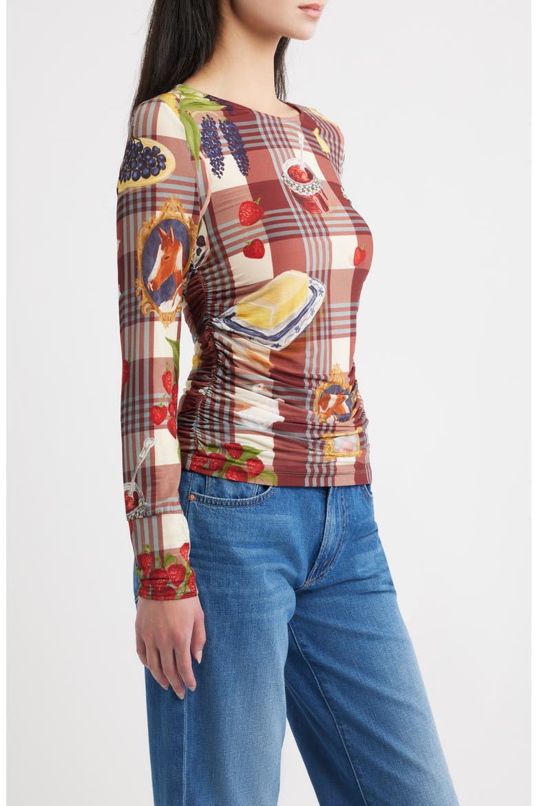 Country Table Tartan Ruched Top, Alternate, color, BROWN