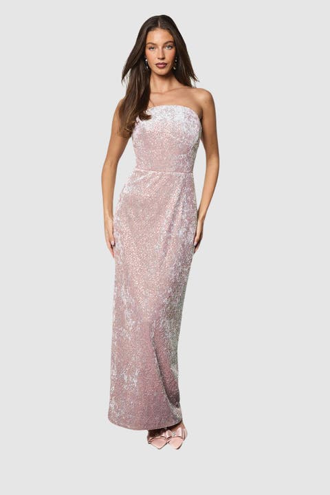 Sequin Bandeau Neck Column Dress