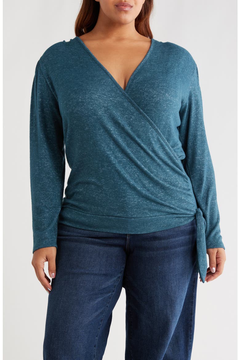 Wrap Front Side Tie Knit Top, Main, color, TEAL