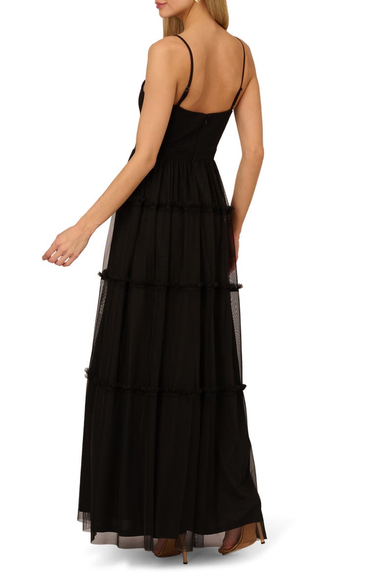 Adrianna Papell Ruffle Crepe & Mesh Gown, Alternate, color, 