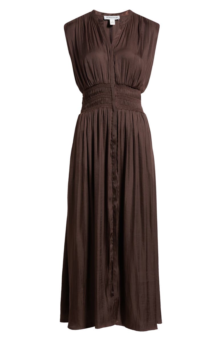 Nordstrom Smocked Waist Maxi Shirtdress, Alternate, color, Brown Roast
