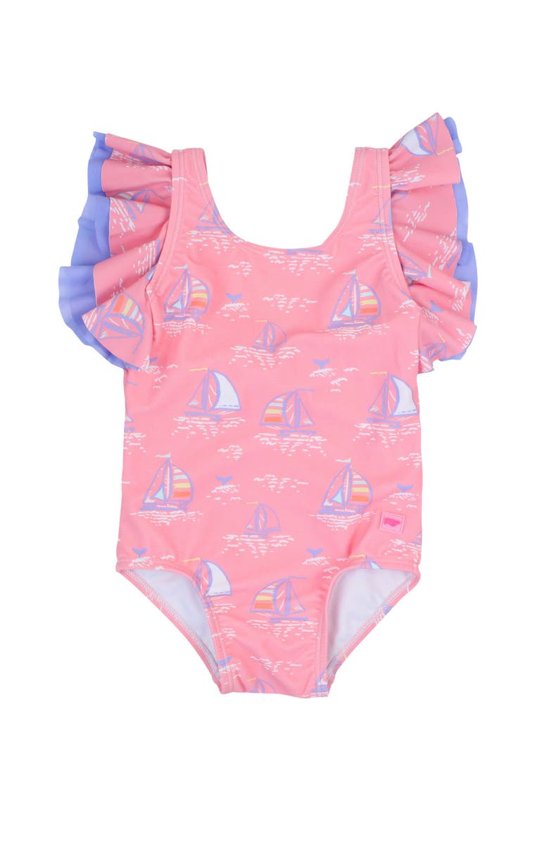 RuffleButts Baby/Toddler Girls UPF50+ Sun Protected Butterfly One Piece, Main, color, Pink Seas The Day