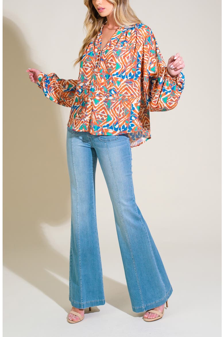 Printed Long Sleeve Top, Alternate, color, ORANGE GREEN