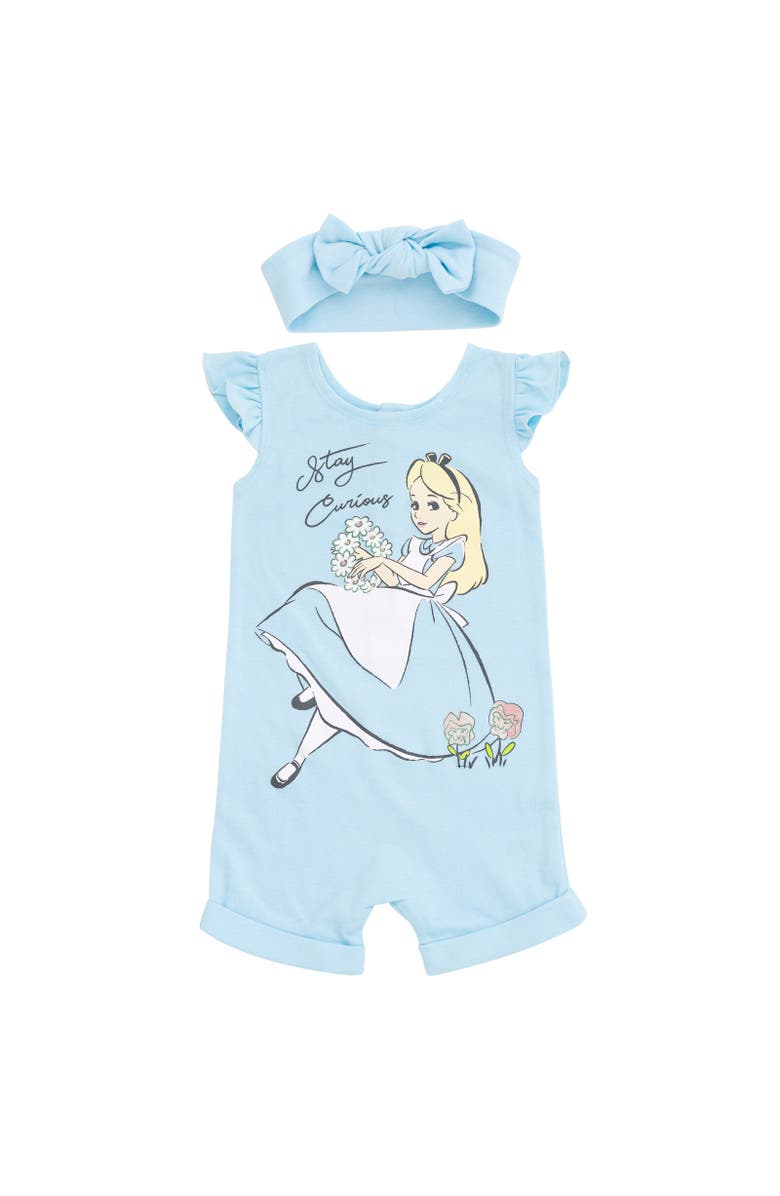 Disney Lilo & Stitch Baby Girls' 2-Piece Sleeveless Romper and Headband Set, Main, color, Alice Light Blue