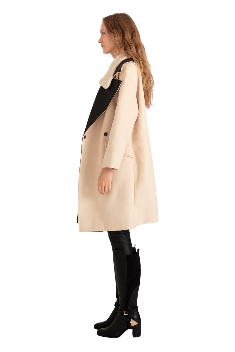 Watch Me Go Oversized Leather Trimmed Coat, Alternate, color, Pale Oat