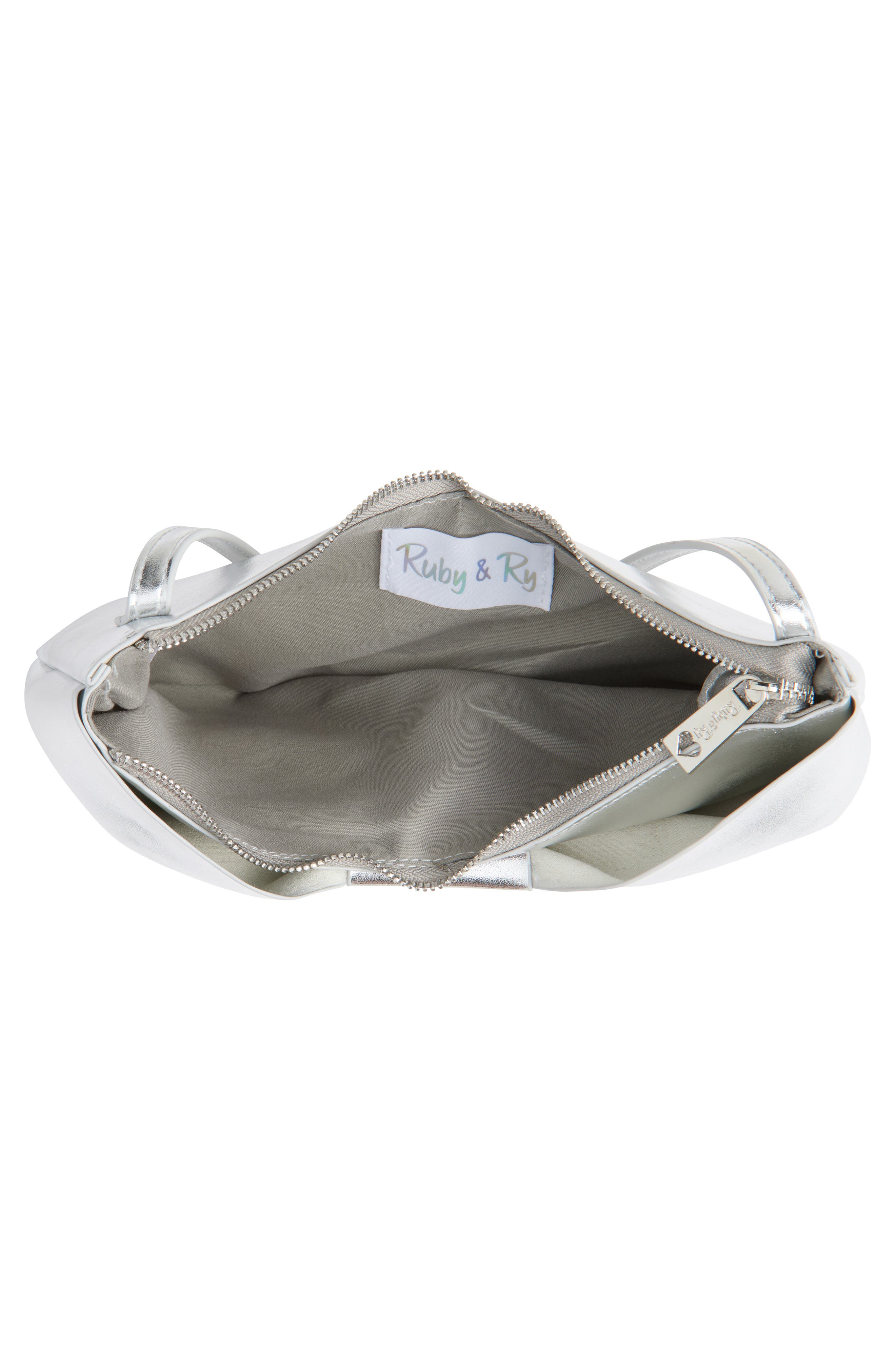 Ruby & Ry Kids' Puffy Bow Faux Leather Crossbody Bag, Alternate, color, Silver