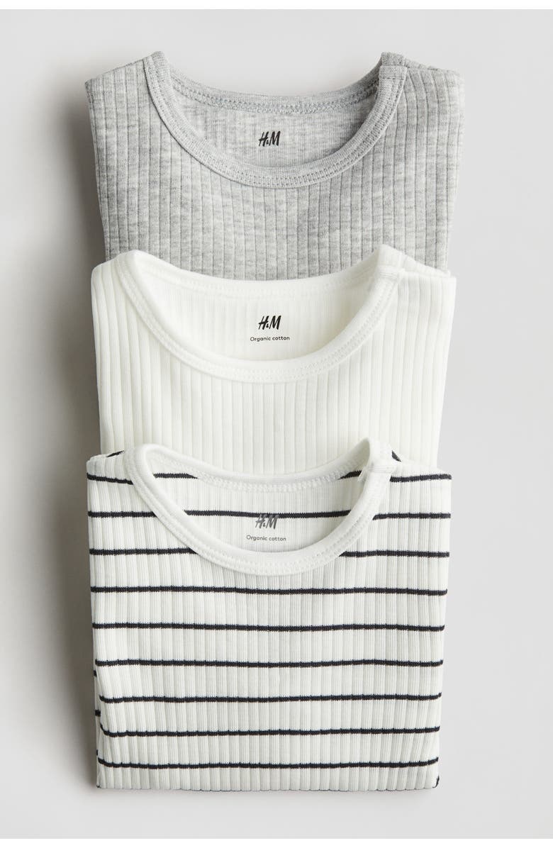 H&M 3-pack ribbed bodysuits, Alternate, color, Gray/Striped