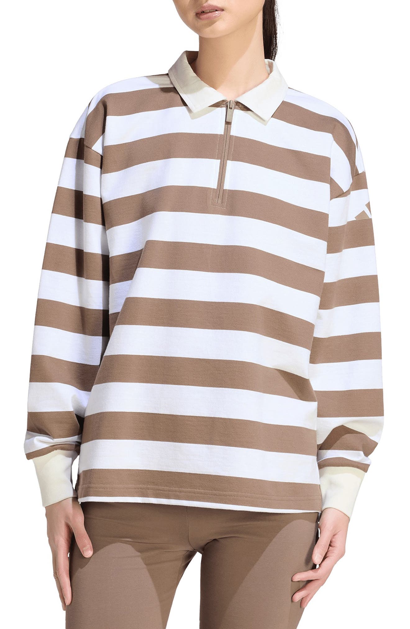 adidas Striped Quarter Zip Cotton Polo