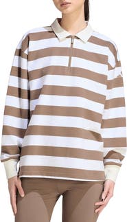 adidas Striped Quarter Zip Cotton Polo