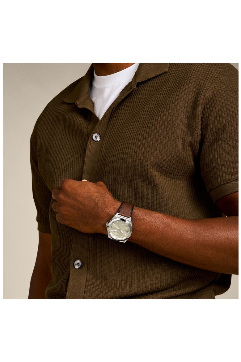 Everett Leather Strap Watch, 42mm, Alternate, color, BROWN