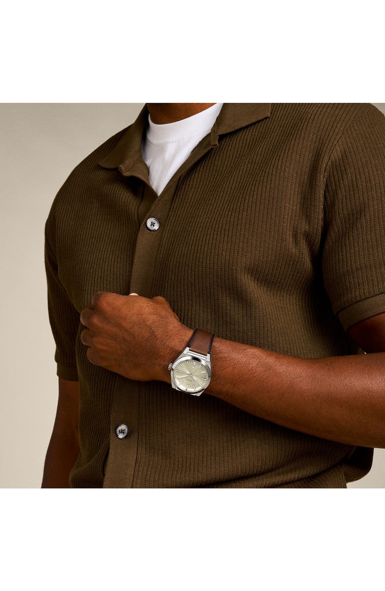 Fossil Everett Leather Strap Watch, 42mm, Alternate, color, Brown