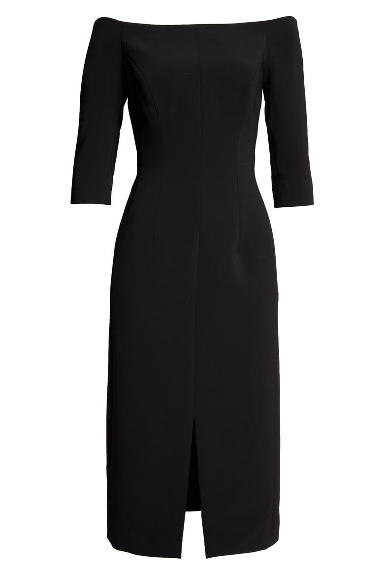 Off the Shoulder Crepe Sheath Dress, Alternate, color, BLACK