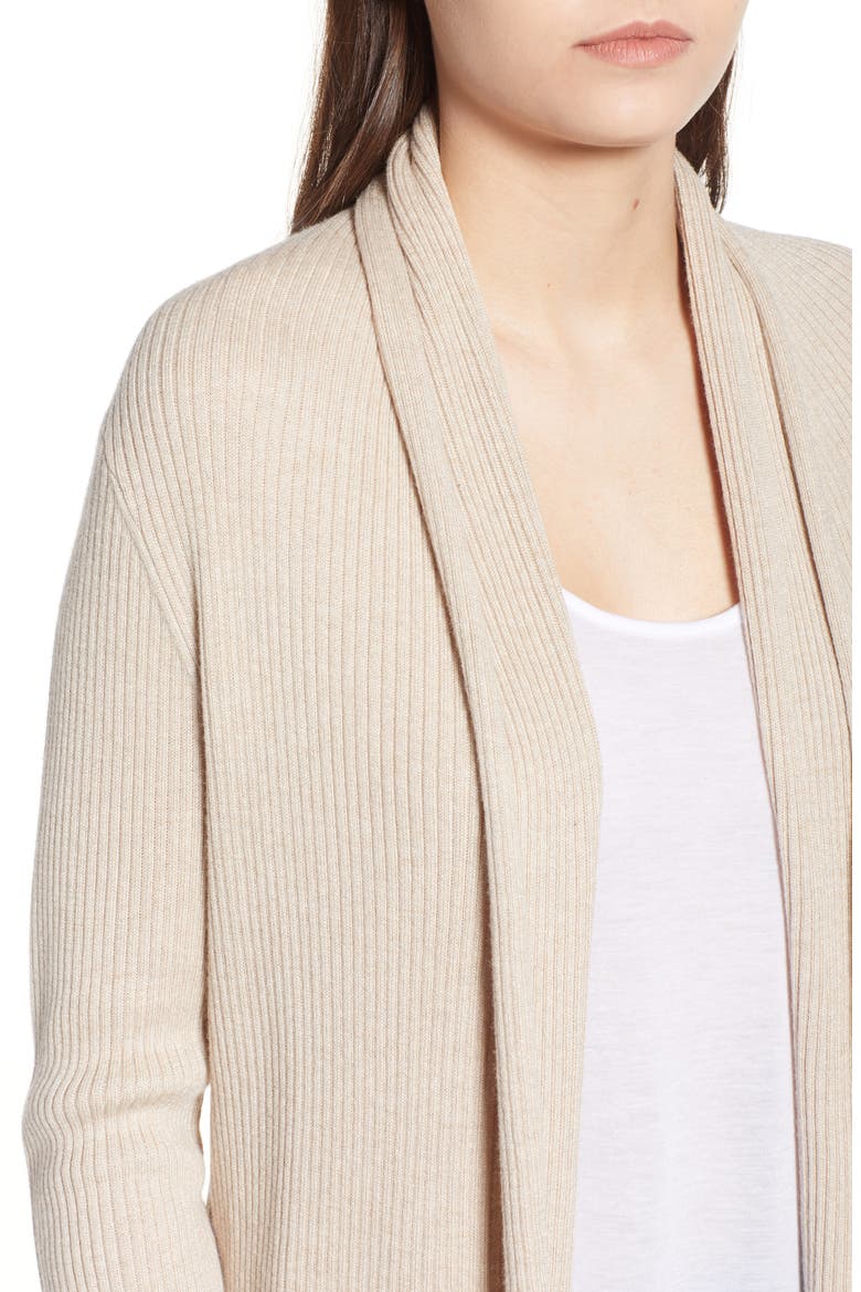 Ribbed Shawl Cocoon Sweater, Alternate, color, TAN ETHEREA HEATHER