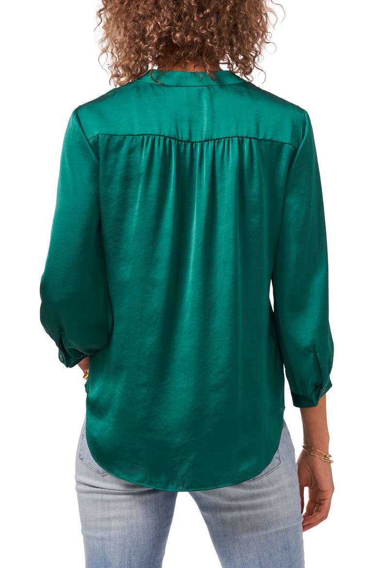 V-Neck Satin Blouse, Alternate, color, EVERGREEN