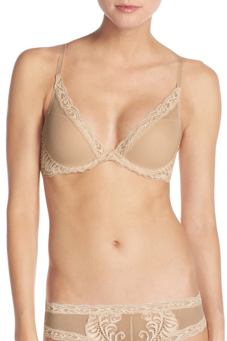 Feathers Plunge T-Shirt Basics Bra, Main, color, CAFE