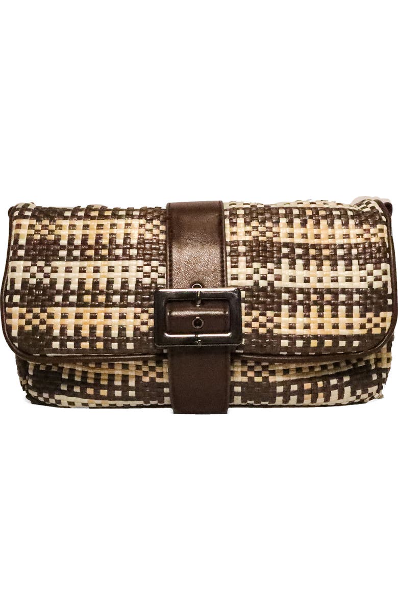 THINK ROYLN Socialite Shoulder Bag, Main, color, Espresso/ Dune Plaid Raffia