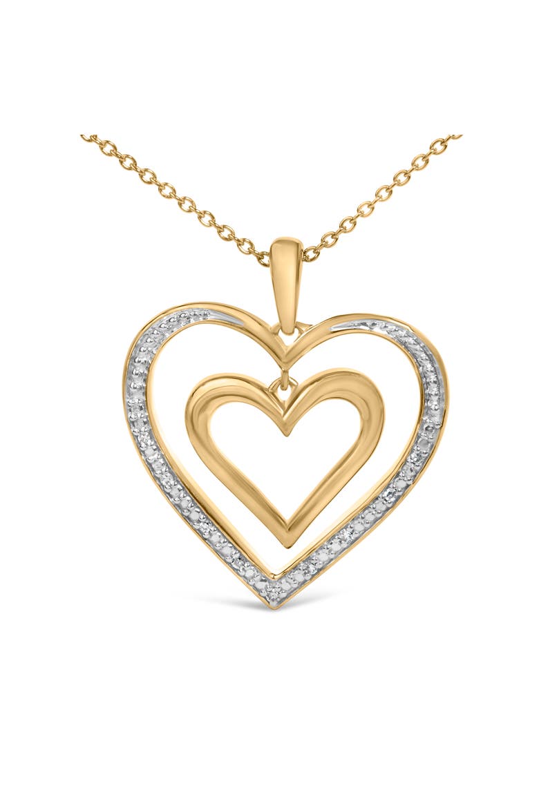 Gold Vermeil Double Heart Diamond Accent Pendant Necklace, Alternate, color, Silver