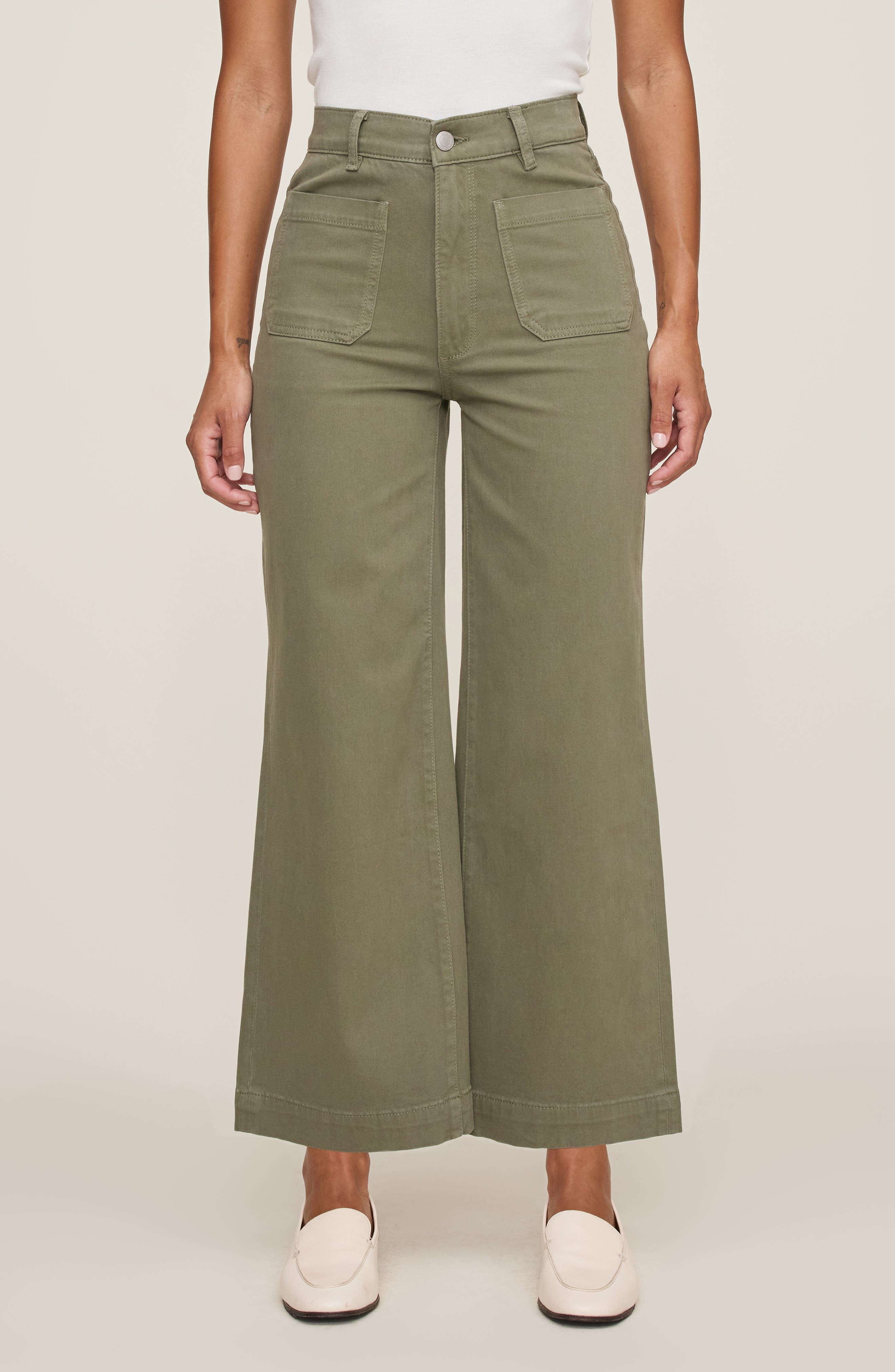 Hepburn Patch Pocket High Waist Ankle Wide Leg Jeans