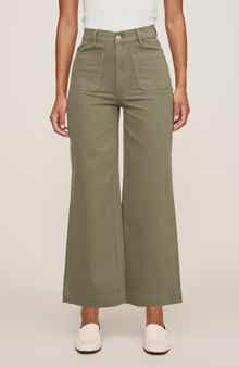 Hepburn Patch Pocket High Waist Ankle Wide Leg Jeans